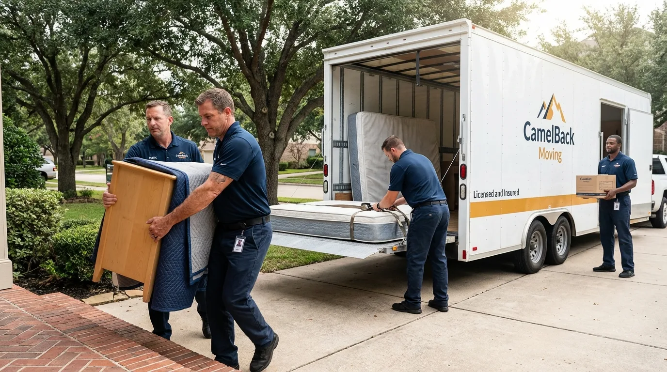 Crew loading residential truck for cross-state move from Grovetown, GA